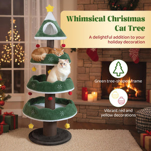 70.5 Inches Tall Christmas Cat Tree with 3 Plush Platforms-Green view 6