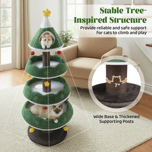 70.5 Inches Tall Christmas Cat Tree with 3 Plush Platforms-Green view 7