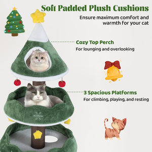 70.5 Inches Tall Christmas Cat Tree with 3 Plush Platforms-Green view 8