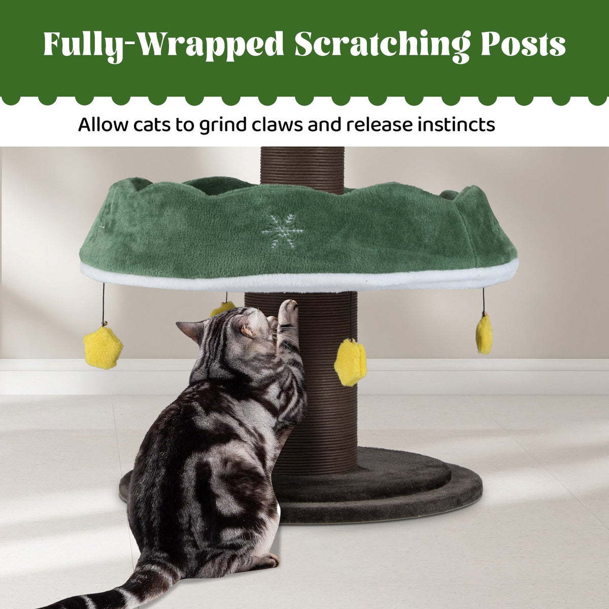 70.5 Inches Tall Christmas Cat Tree with 3 Plush Platforms-Green view 9