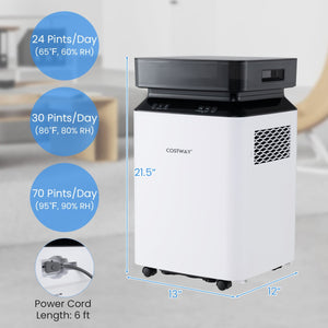 70/90 Pint 4500/6000 Sq. Ft Dehumidifier with Continuous and Auto Mode-70 Pints view 2