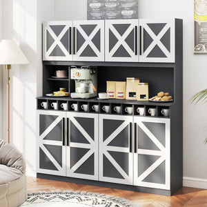 70 Inch Farmhouse Pantry Cabinet Kitchen Buffet Hutch with 4 Cabinets and 2 Open Shelves-Dark Gray view 2