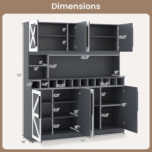 70 Inch Farmhouse Pantry Cabinet Kitchen Buffet Hutch with 4 Cabinets and 2 Open Shelves-Dark Gray view 5