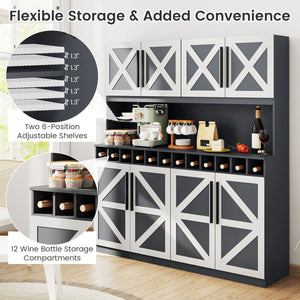 70 Inch Farmhouse Pantry Cabinet Kitchen Buffet Hutch with 4 Cabinets and 2 Open Shelves-Dark Gray view 9