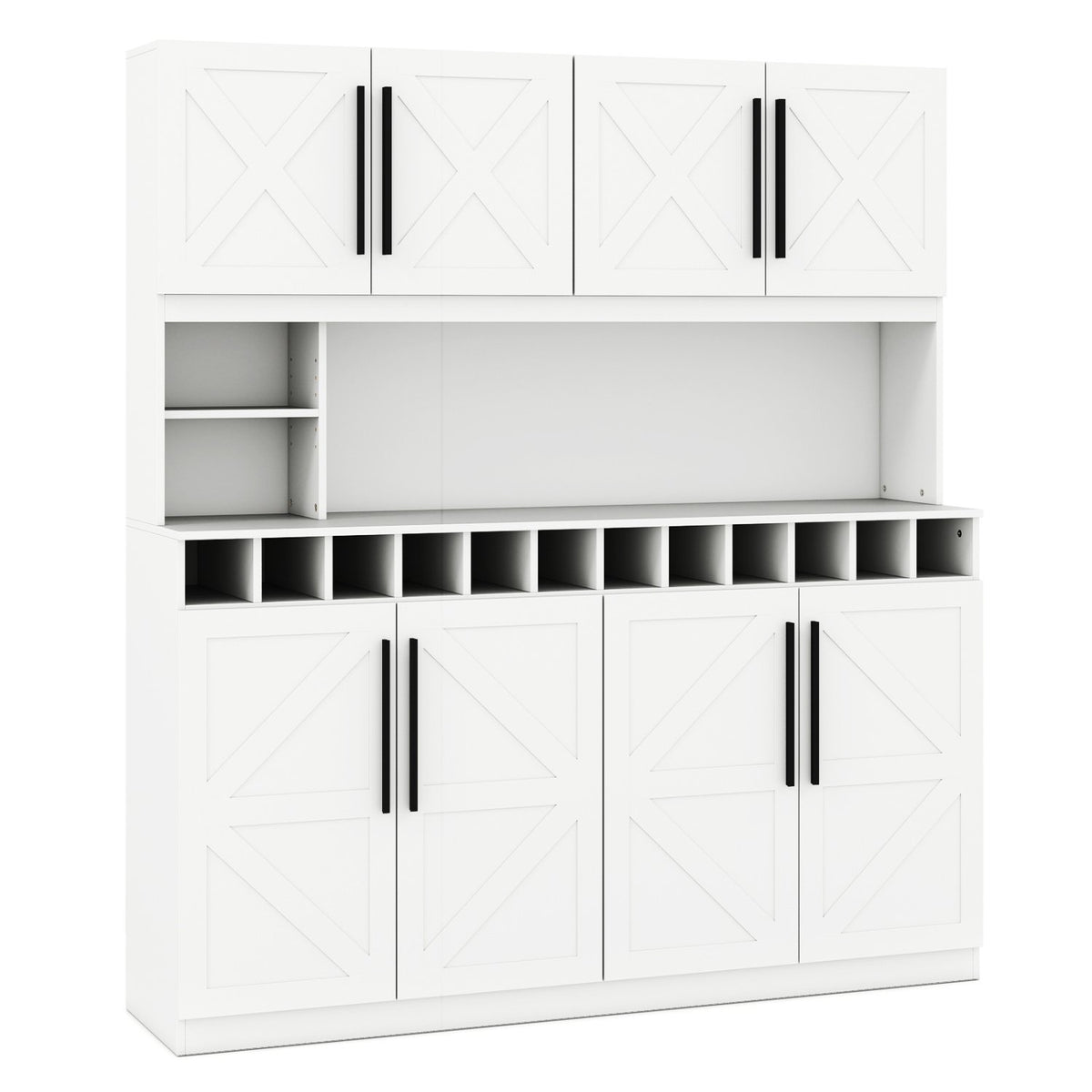 70 Inch Farmhouse Pantry Cabinet Kitchen Buffet Hutch with 4 Cabinets and 2 Open Shelves-White view 4