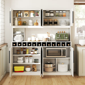 70 Inch Farmhouse Pantry Cabinet Kitchen Buffet Hutch with 4 Cabinets and 2 Open Shelves-White view 6