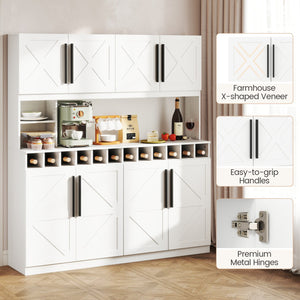 70 Inch Farmhouse Pantry Cabinet Kitchen Buffet Hutch with 4 Cabinets and 2 Open Shelves-White view 7