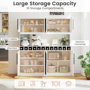 70 Inch Farmhouse Pantry Cabinet Kitchen Buffet Hutch with 4 Cabinets and 2 Open Shelves-White view 8