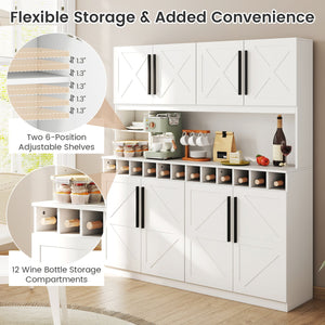 70 Inch Farmhouse Pantry Cabinet Kitchen Buffet Hutch with 4 Cabinets and 2 Open Shelves-White view 9