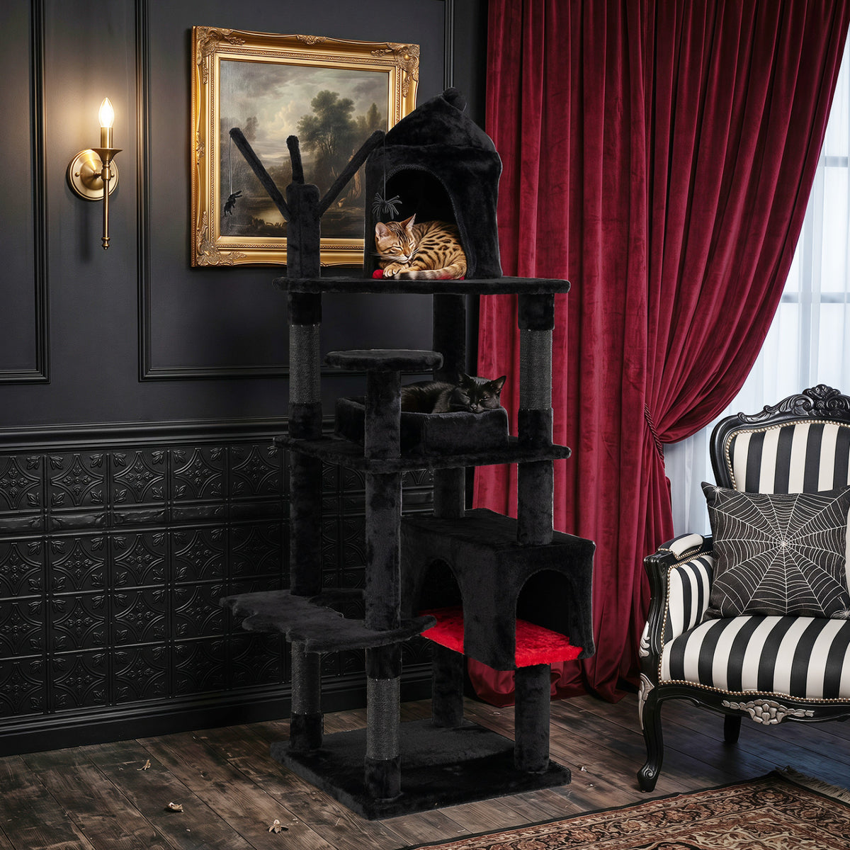 70 Inch Gothic Cat Tree for Indoor Cats with Castle and House view 2