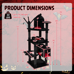70 Inch Gothic Cat Tree for Indoor Cats with Castle and House view 5