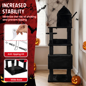 70 Inch Gothic Cat Tree for Indoor Cats with Castle and House view 7