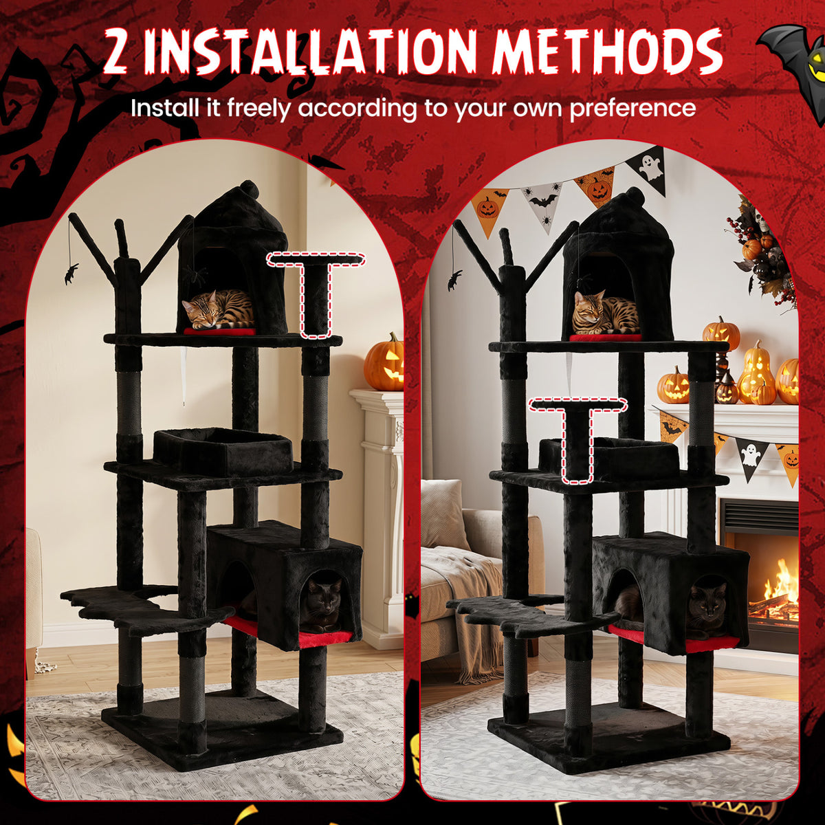 70 Inch Gothic Cat Tree for Indoor Cats with Castle and House view 8
