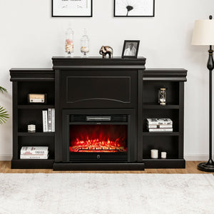 70 Inch Modern Fireplace Media Entertainment Center with Bookcase-Black view 2