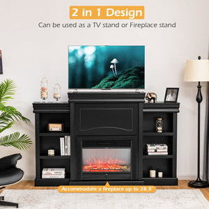 70 Inch Modern Fireplace Media Entertainment Center with Bookcase-Black view 3