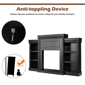 70 Inch Modern Fireplace Media Entertainment Center with Bookcase-Black view 5