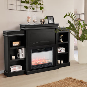 70 Inch Modern Fireplace Media Entertainment Center with Bookcase-Black view 6