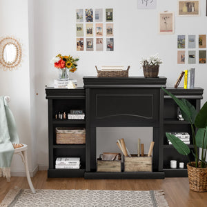 70 Inch Modern Fireplace Media Entertainment Center with Bookcase-Black view 7