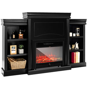 70 Inch Modern Fireplace Media Entertainment Center with Bookcase-Black view 9