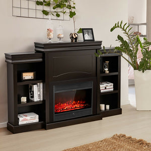 70 Inch Modern Fireplace Media Entertainment Center with Bookcase-Brown view 2