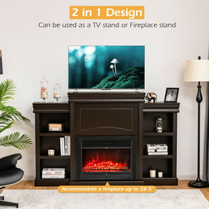 70 Inch Modern Fireplace Media Entertainment Center with Bookcase-Brown view 6