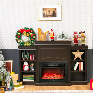 70 Inch Modern Fireplace Media Entertainment Center with Bookcase-Brown view 7