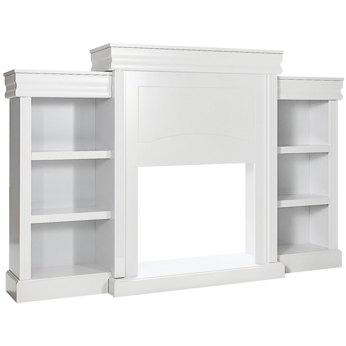70 Inch Modern Fireplace Media Entertainment Center with Bookcase-White