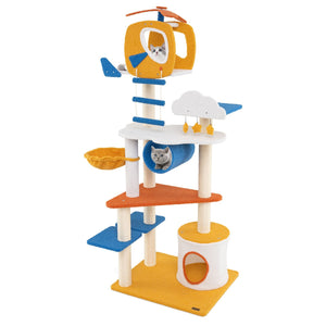 70 Inch Tall Aviation-themed Cat Tree with Helicopter Top Perch and Platforms-Yellow view 4