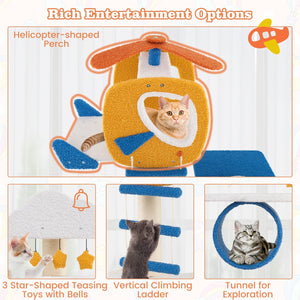 70 Inch Tall Aviation-themed Cat Tree with Helicopter Top Perch and Platforms-Yellow view 6