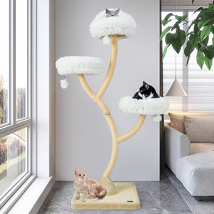 70 Inch Tall Cat Tree 4-Layer Cat Tower with 3 Perches and Dangling Balls-Beige view 2
