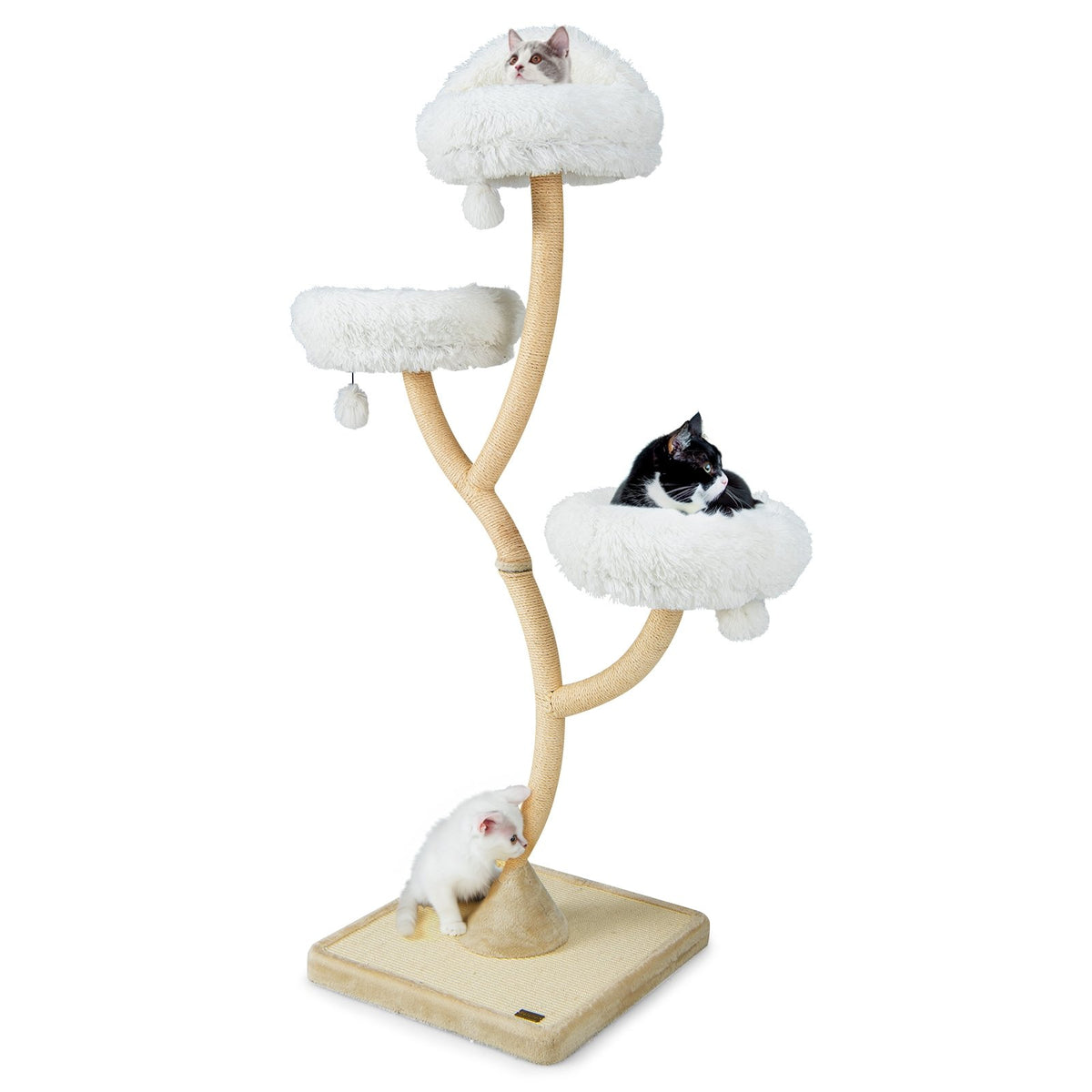 70 Inch Tall Cat Tree 4-Layer Cat Tower with 3 Perches and Dangling Balls-Beige view 4