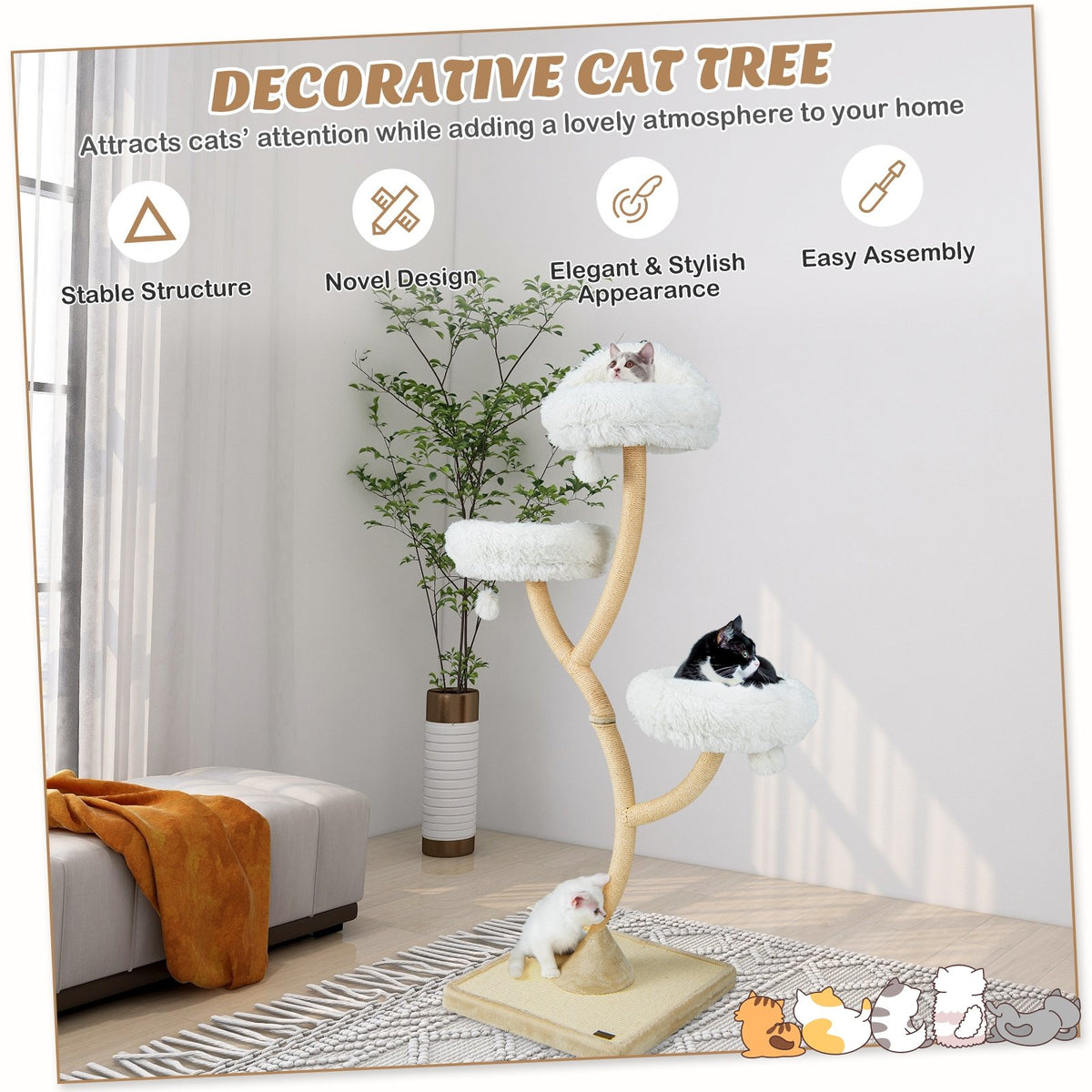 70 Inch Tall Cat Tree 4-Layer Cat Tower with 3 Perches and Dangling Balls-Beige view 6