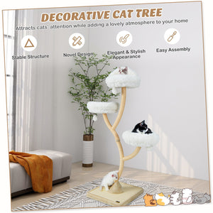 70 Inch Tall Cat Tree 4-Layer Cat Tower with 3 Perches and Dangling Balls-Beige view 6