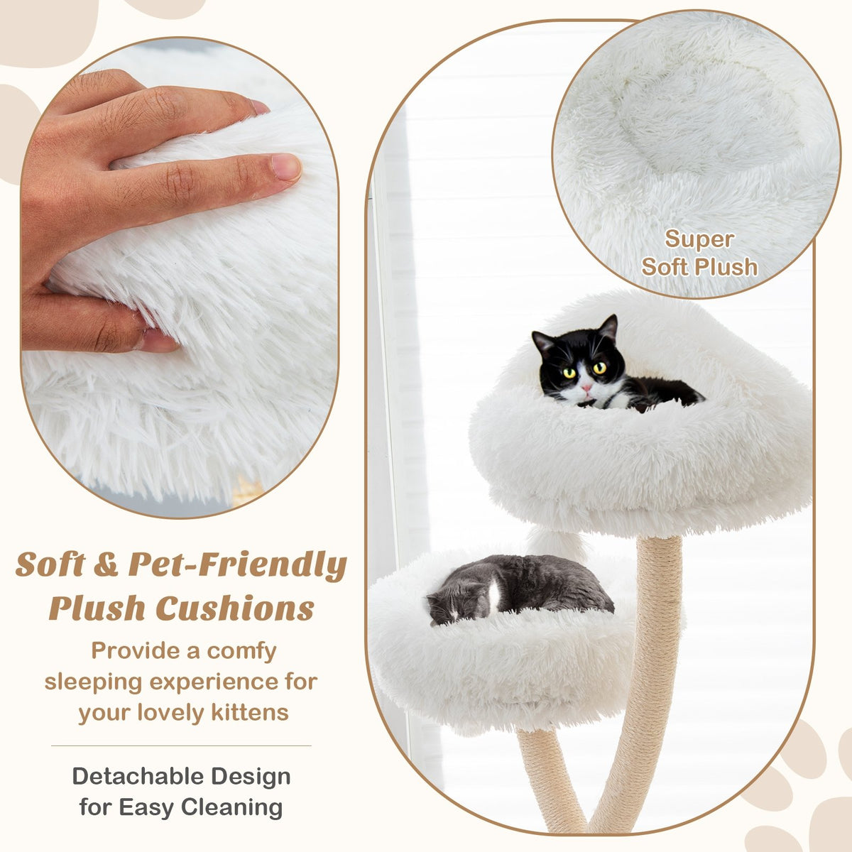 70 Inch Tall Cat Tree 4-Layer Cat Tower with 3 Perches and Dangling Balls-Beige view 7