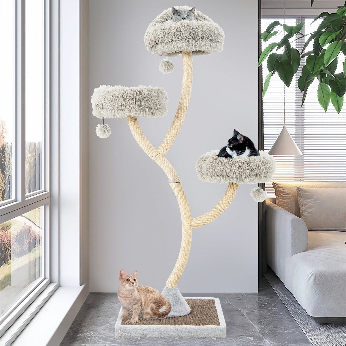 70 Inch Tall Cat Tree 4-Layer Cat Tower with 3 Perches and Dangling Balls-Gray view 3