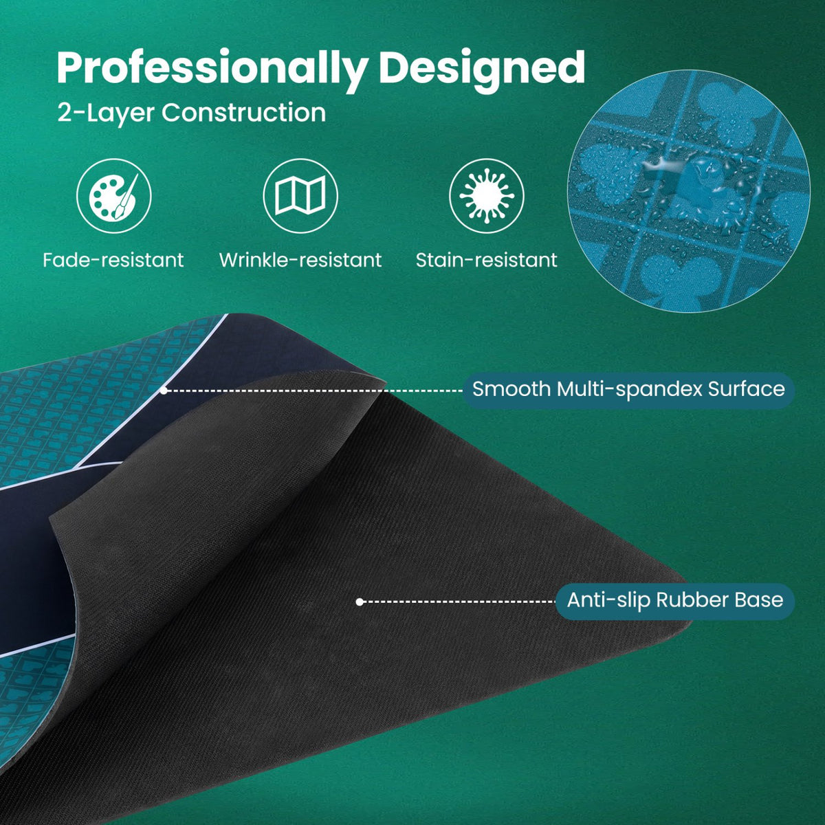 70 x 35 Inch Poker Table Top with Water-repellent Surface for 10-Player-Green view 7