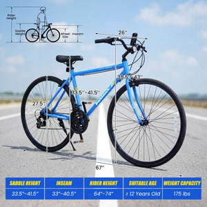 700C Hybrid Bike for Adult with 18-Speed Shimano Drivetrain and Phone Holder-Blue view 4