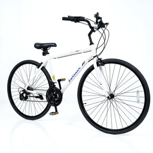 700C Hybrid Bike for Adult with 18-Speed Shimano Drivetrain and Phone Holder-White