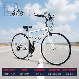 700C Hybrid Bike for Adult with 18-Speed Shimano Drivetrain and Phone Holder-White view 3