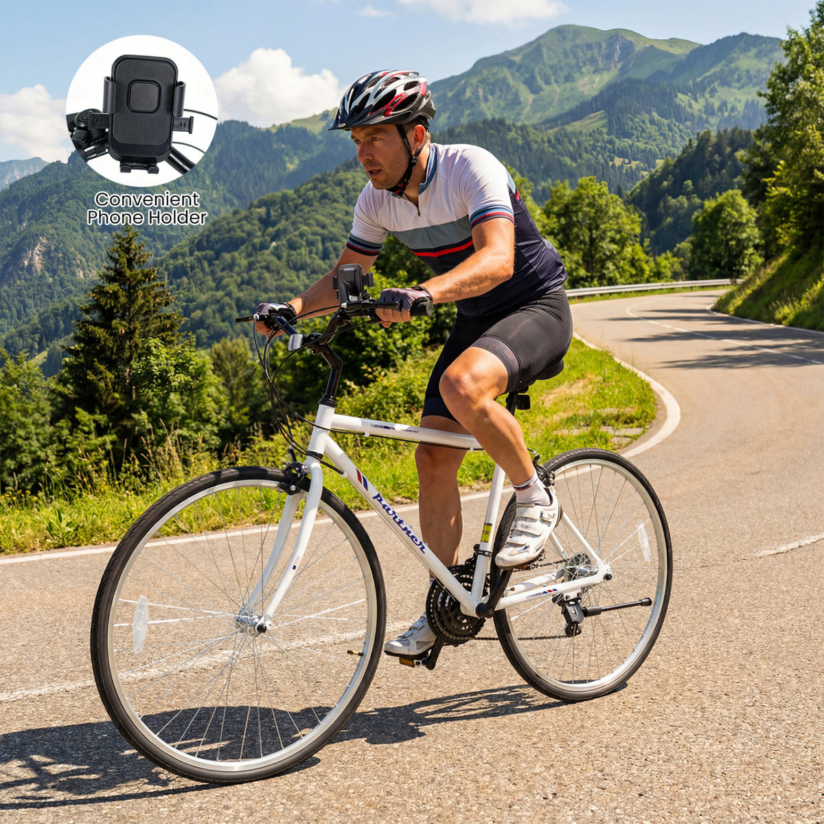 700C Hybrid Bike for Adult with 18-Speed Shimano Drivetrain and Phone Holder-White view 4
