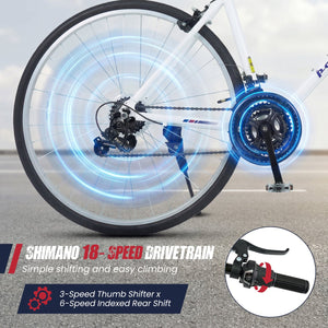 700C Hybrid Bike for Adult with 18-Speed Shimano Drivetrain and Phone Holder-White view 6