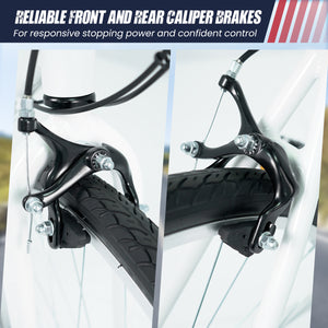 700C Hybrid Bike for Adult with 18-Speed Shimano Drivetrain and Phone Holder-White view 7
