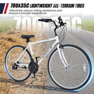 700C Hybrid Bike for Adult with 18-Speed Shimano Drivetrain and Phone Holder-White view 8