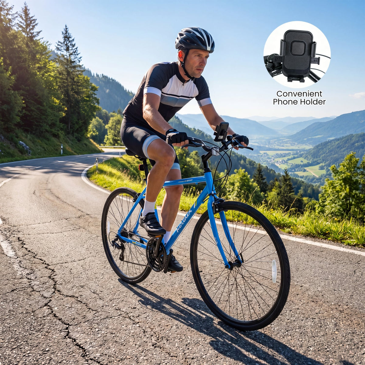 700C Hybrid Bike for Adult with 18-Speed Shimano Drivetrain and Phone Holder-Blue view 6