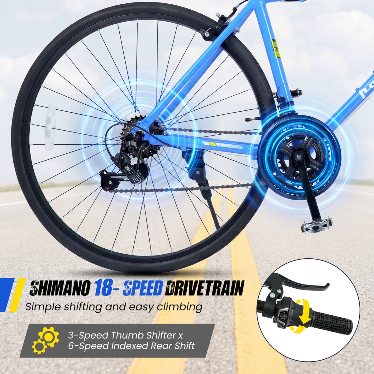 700C Hybrid Bike for Adult with 18-Speed Shimano Drivetrain and Phone Holder-Blue view 9