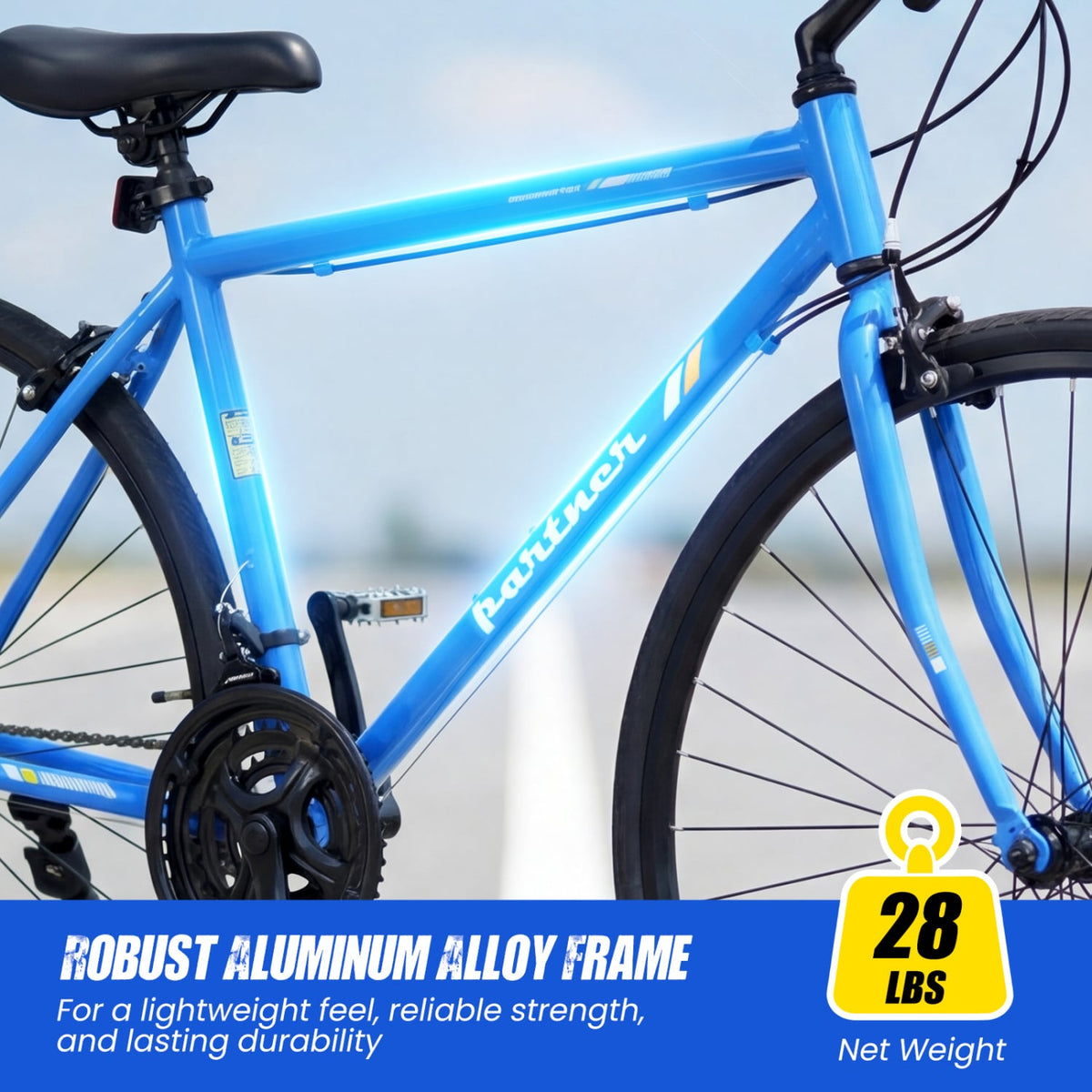 700C Hybrid Bike for Adult with 18-Speed Shimano Drivetrain and Phone Holder-Blue view 7
