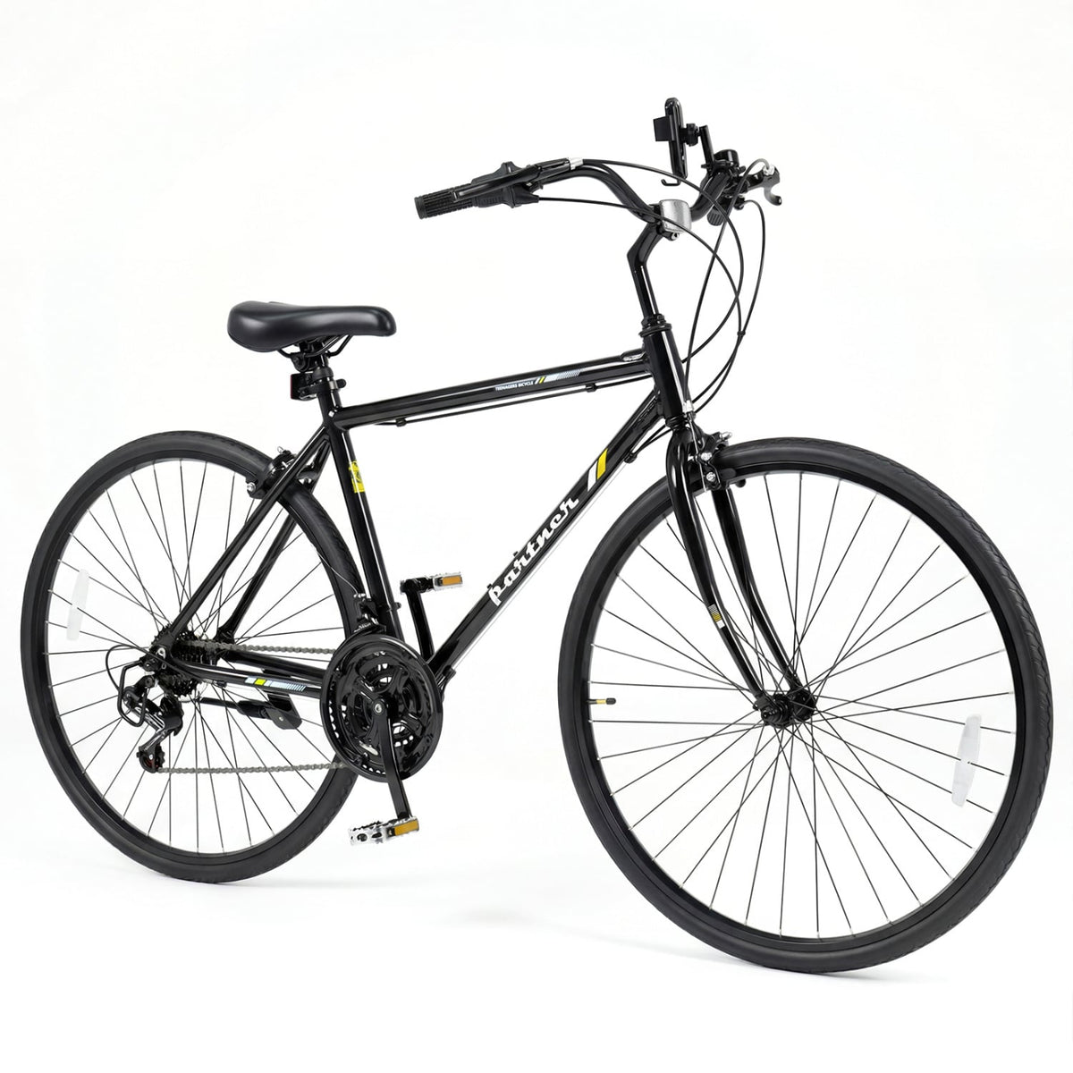 700C Hybrid Bike for Adult with 18-Speed Shimano Drivetrain and Phone Holder-Black