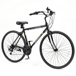 700C Hybrid Bike for Adult with 18-Speed Shimano Drivetrain and Phone Holder-Black
