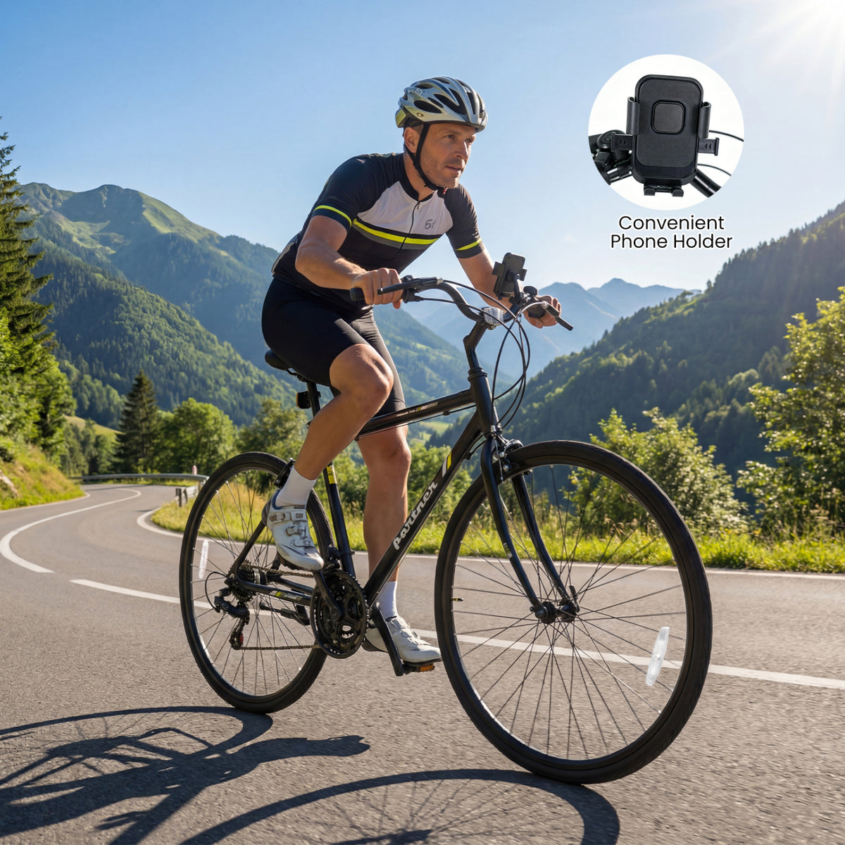 700C Hybrid Bike for Adult with 18-Speed Shimano Drivetrain and Phone Holder-Black view 4