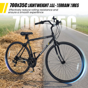 700C Hybrid Bike for Adult with 18-Speed Shimano Drivetrain and Phone Holder-Black view 8